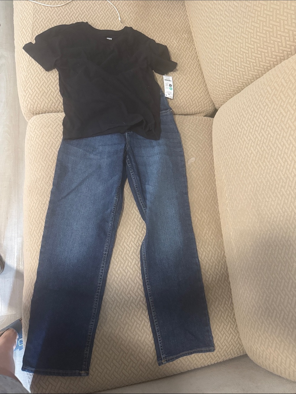 Black V-neck Top with Dark Blue Jeans